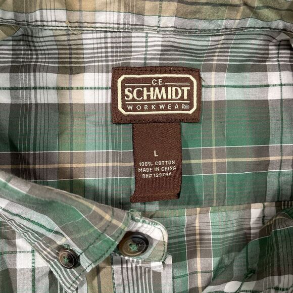 CE Schmidt Shirt Men‎ Large Green Button Down Relaxed Work Western Short Sleeve - Picture 3 of 4
